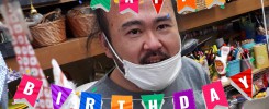 出雲さんという方の顔写真にHapy Birthdayがカラフルの旗でつけてある